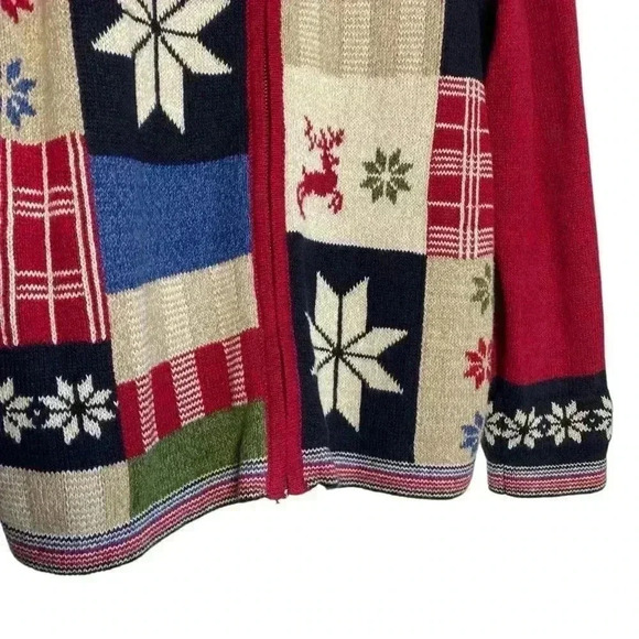 Vintage Christopher & Banks Christmas Sweater snowflake, zipper front  Size M - Picture 4 of 11